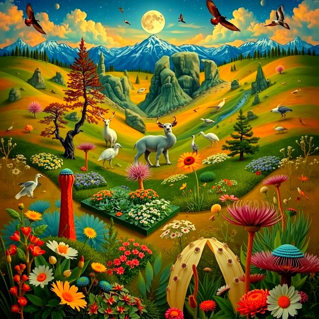 Lush Moonlit Landscape in Hyperrealistic Detail