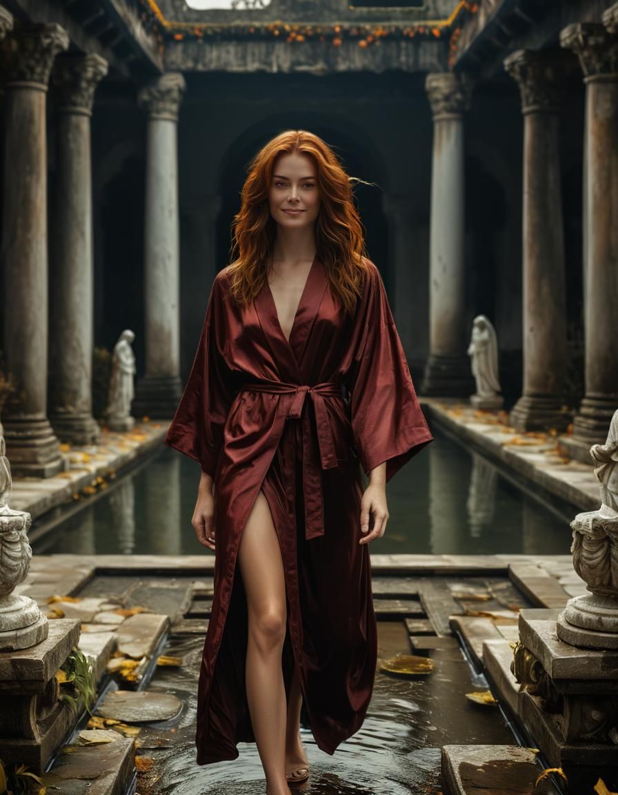 Chiaroscuro Oil Painting: Woman by Ruined Temple