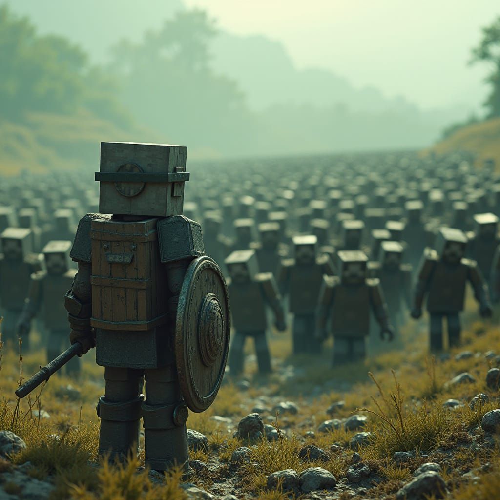 Minecraft Warrior Faces Endless Zombie Horde in Epic Matte P...