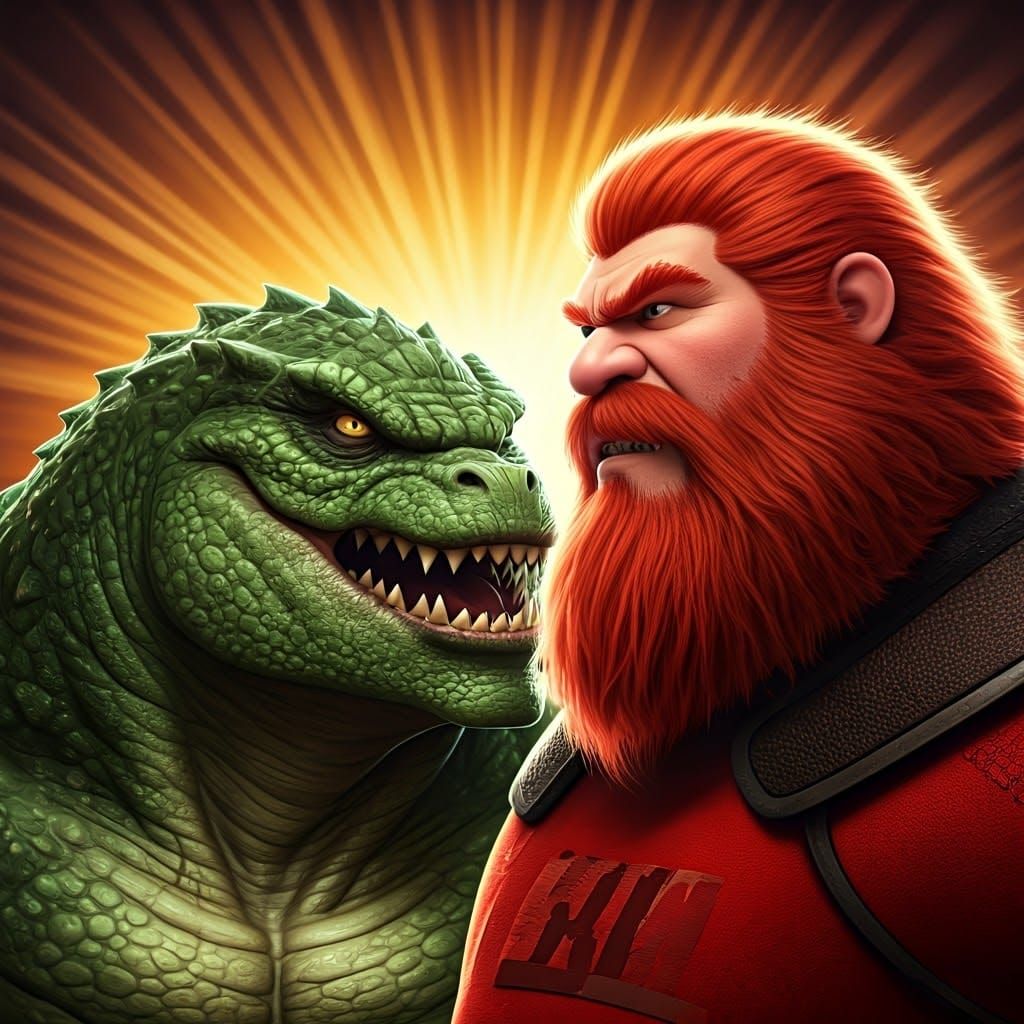 Killer Croc versus Red Guardian in Comic Style