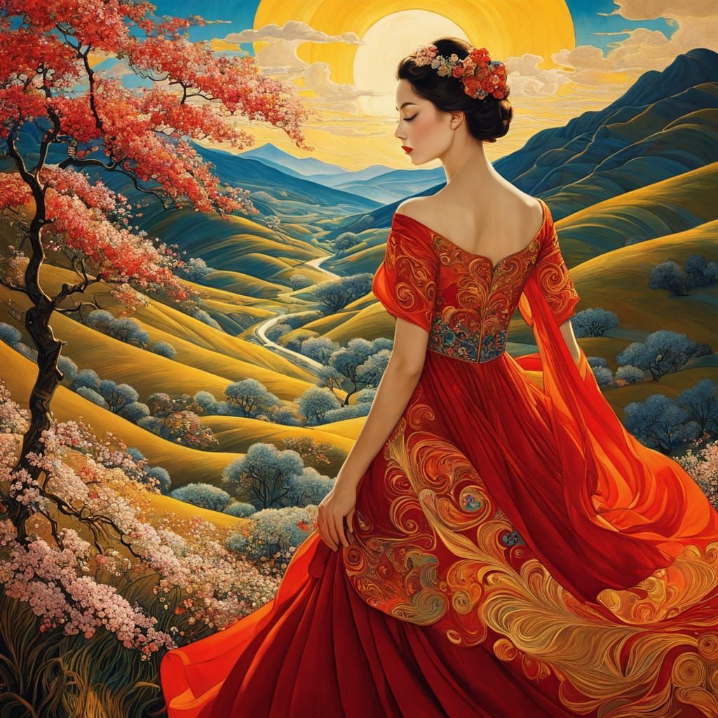 Whimsical Double Exposure in Art Nouveau Style