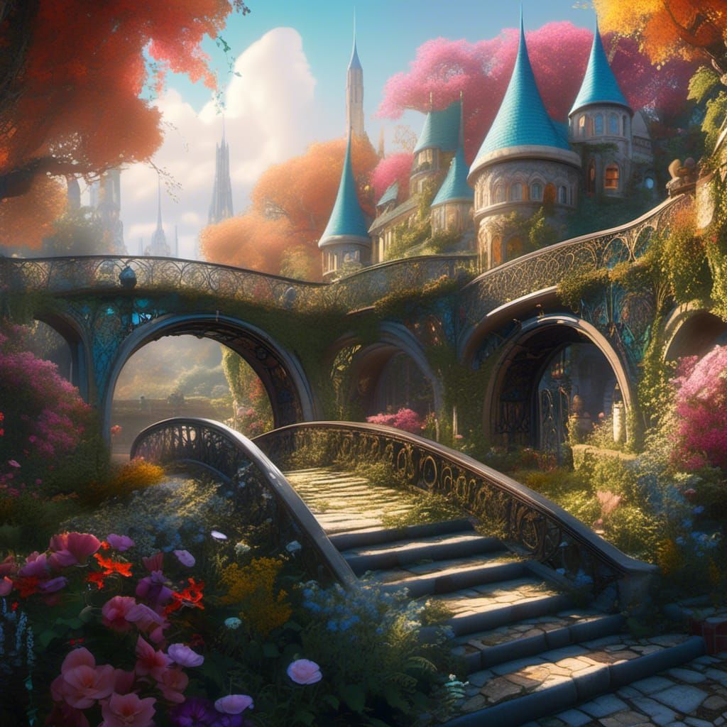Fairytale Art Nouveau Bridge to Elven Village