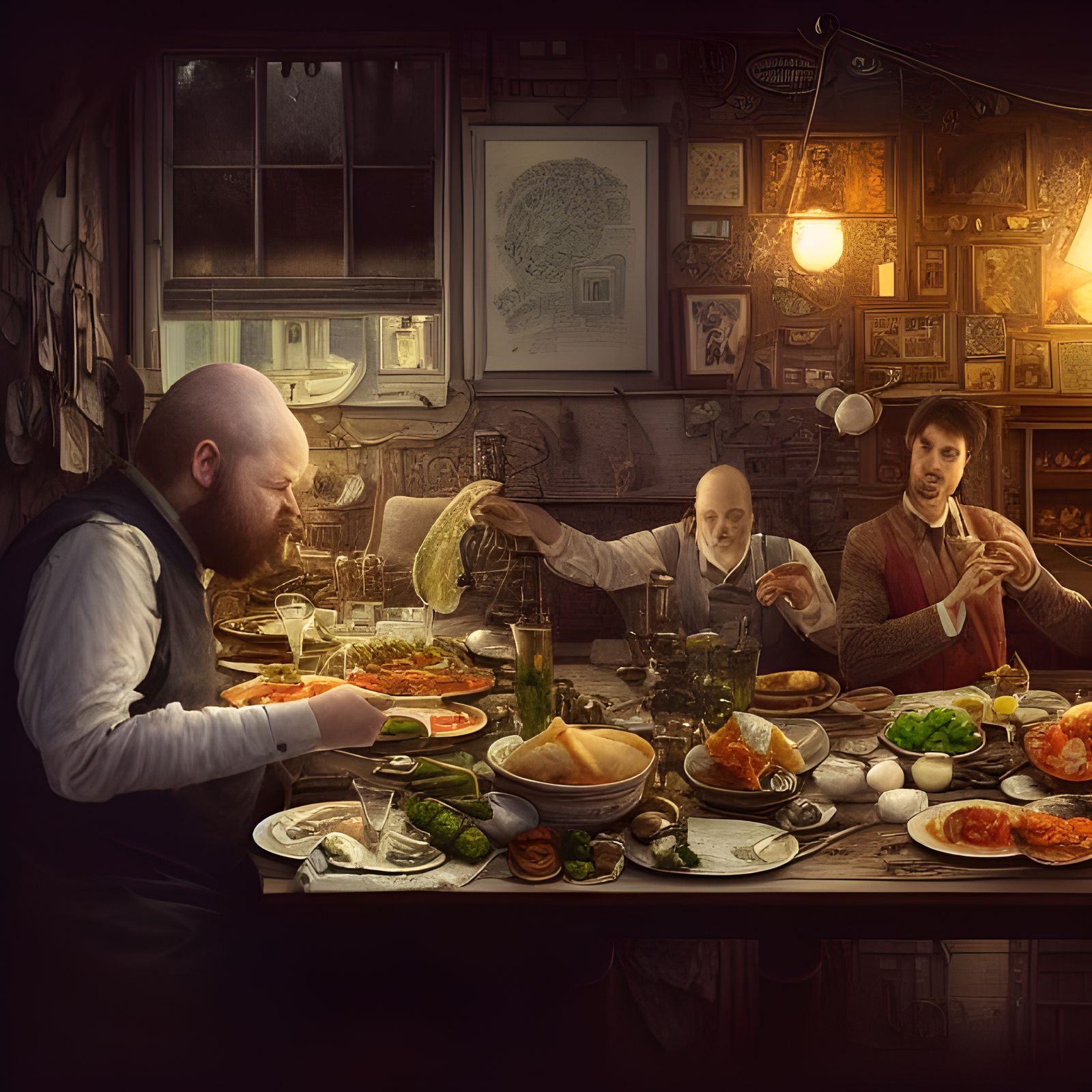 Waiter Presents Fresh Dinner: Detailed Digital Art