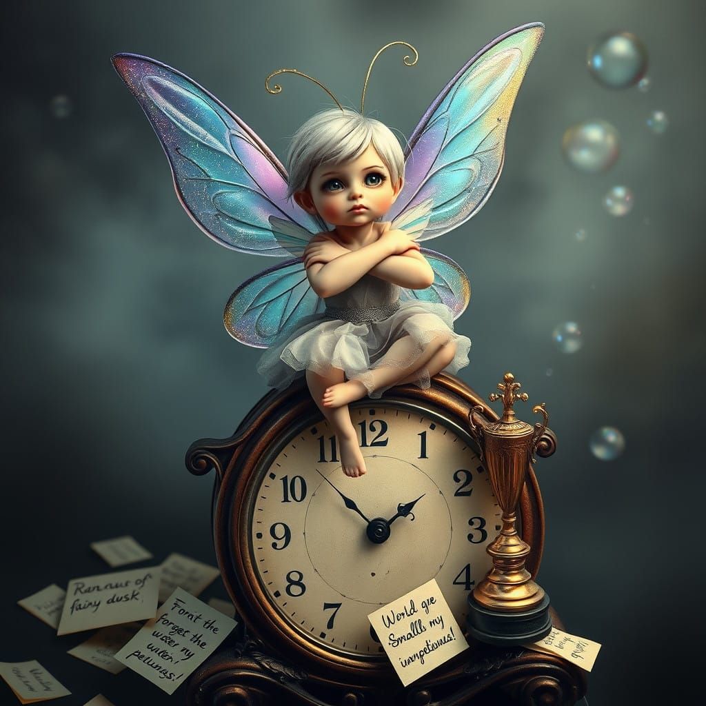 Whimsical Fairy Contemplates Petty Complaints Amidst Clockwo...