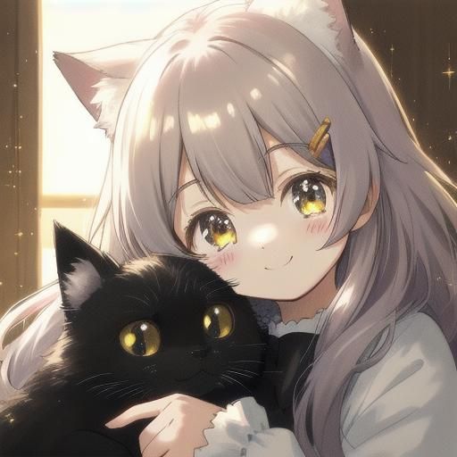 Adorable Anime Kitten Girl with Yarn, Kawaii Style