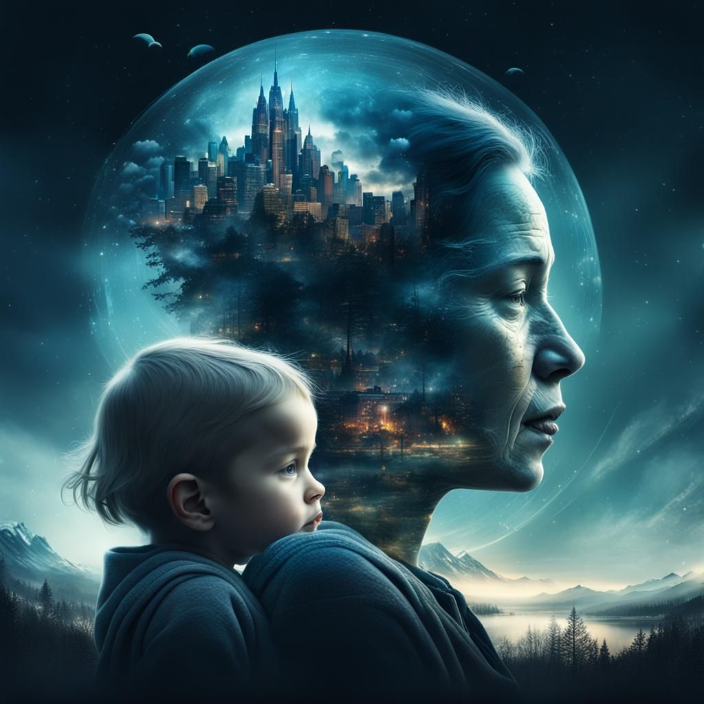 Mother and Child: Dramatic Double Exposure Art