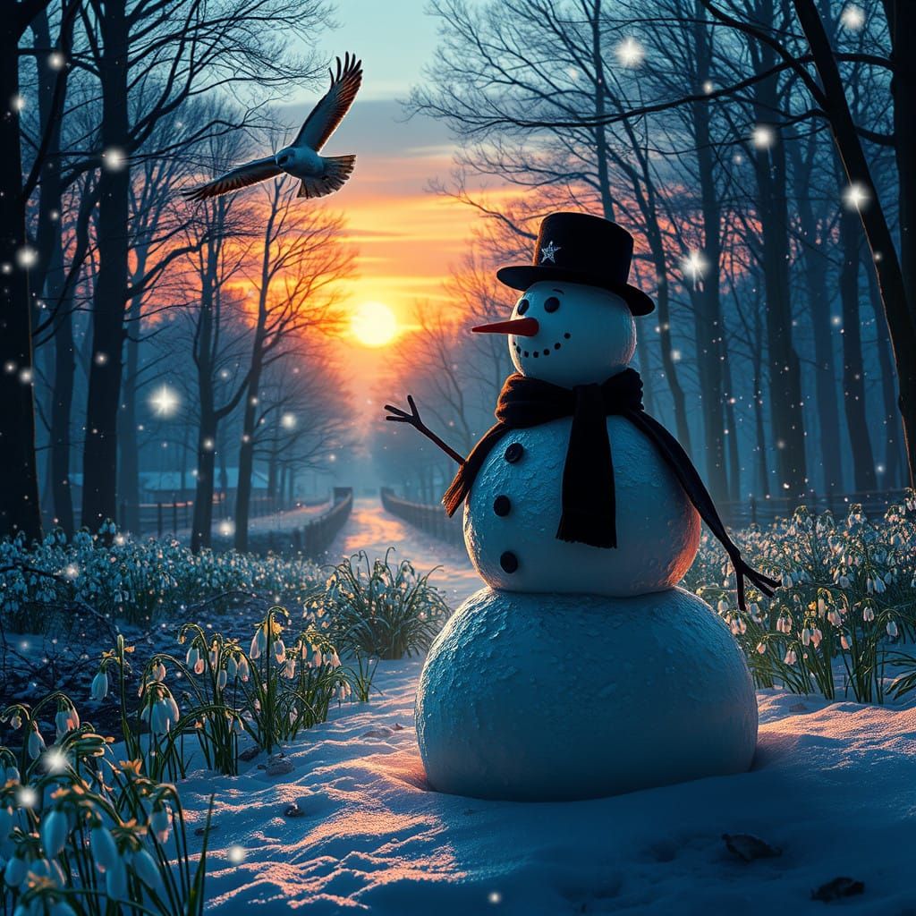 Winter Wonderland Scene Under Starry Sky