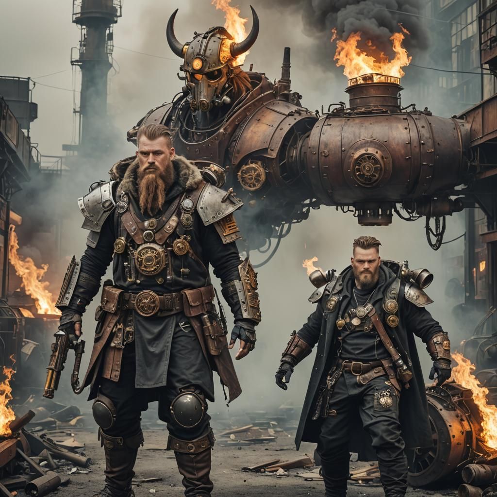 Cyberpunk Steampunk Viking Warrior