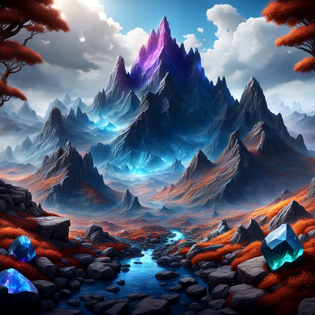 Fantastical Gemstone Mountainscape in Intricate Detail