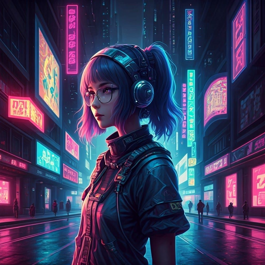 Cyberpunk Goddess Amidst Electric Dreamscape