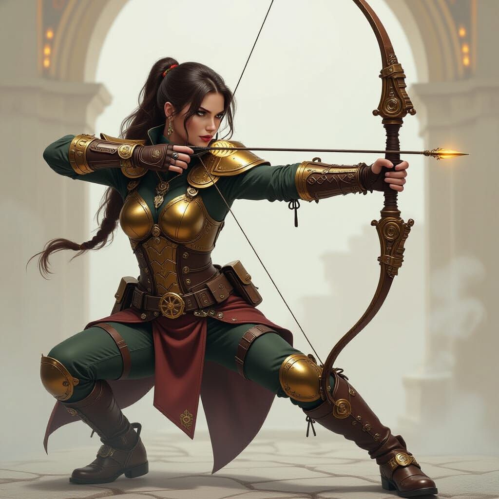 Steampunk Archer Secret Agent with Mechanical Bow