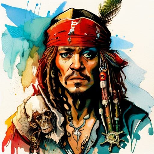 Chimpanzee Jack Sparrow Pirate in Retro Futurism Style