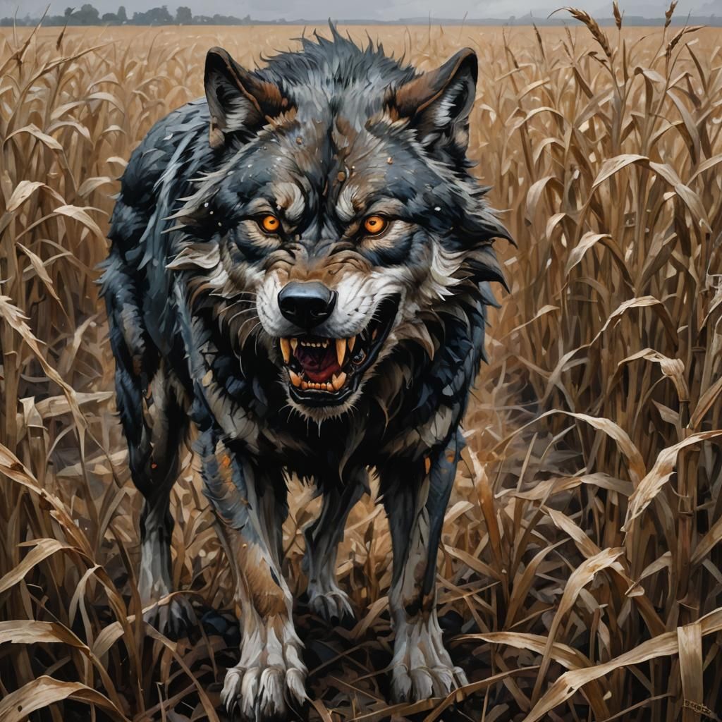 Blight-Infected Wolf Pouncing in Desolate Field