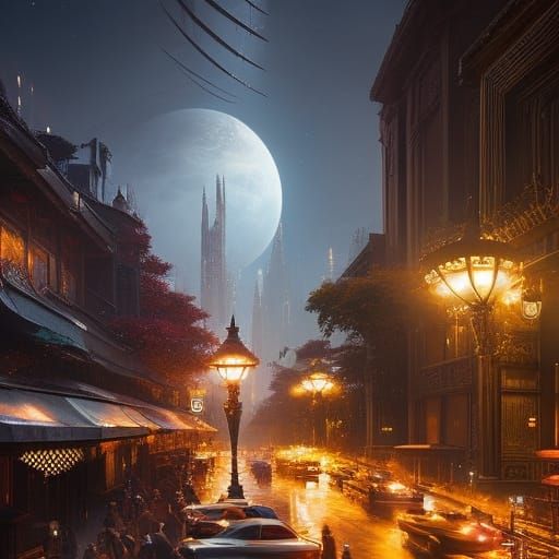 Starry Nightscape in Art Deco Style