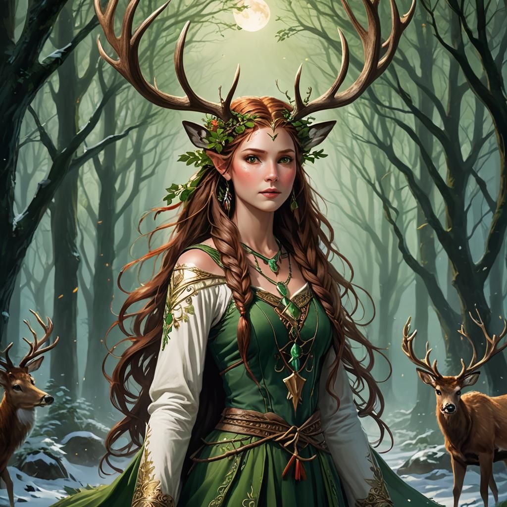 Antlered Goddess of the Ways: Vibrant Watercolor