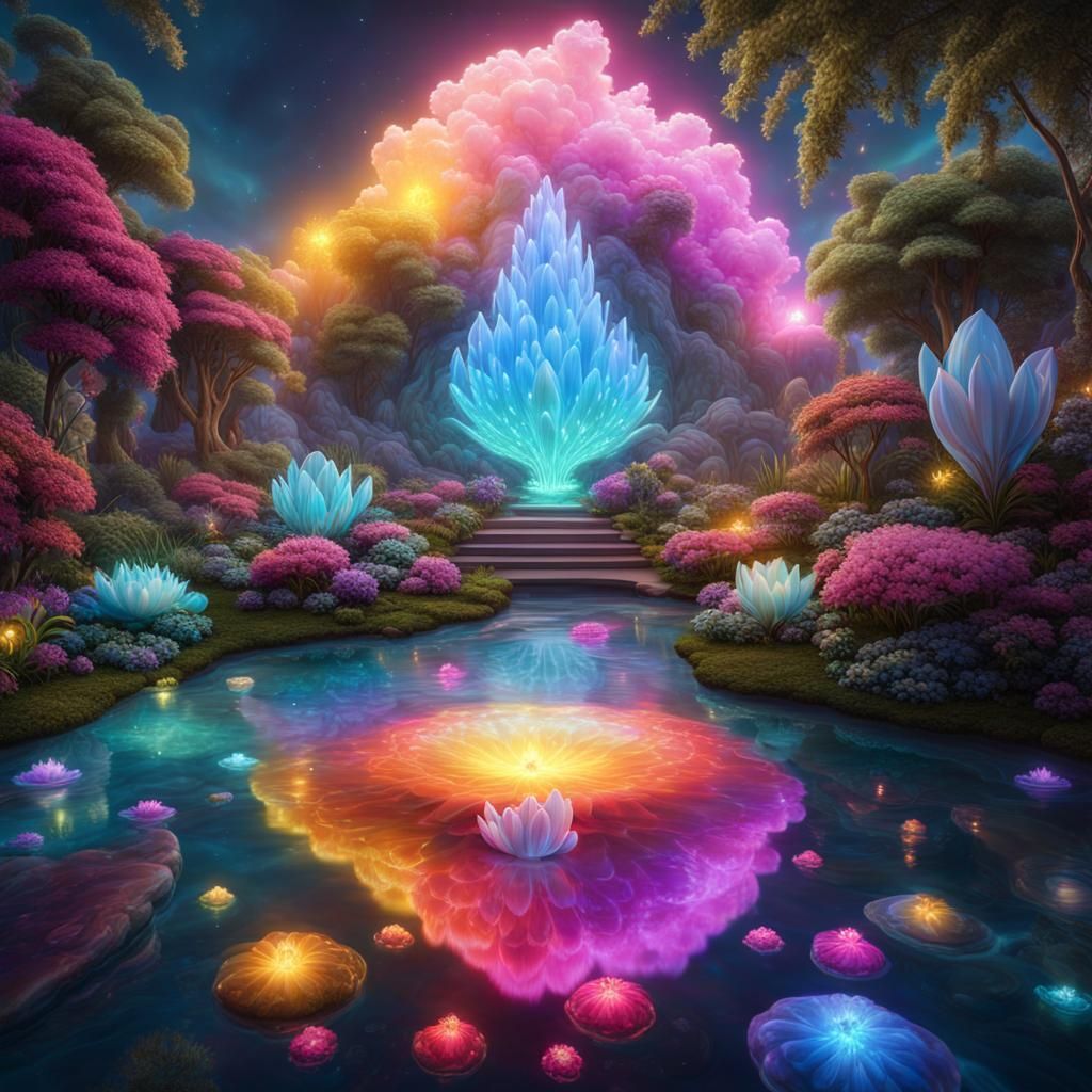 Bioluminescent Crystals in a Fantasy Garden