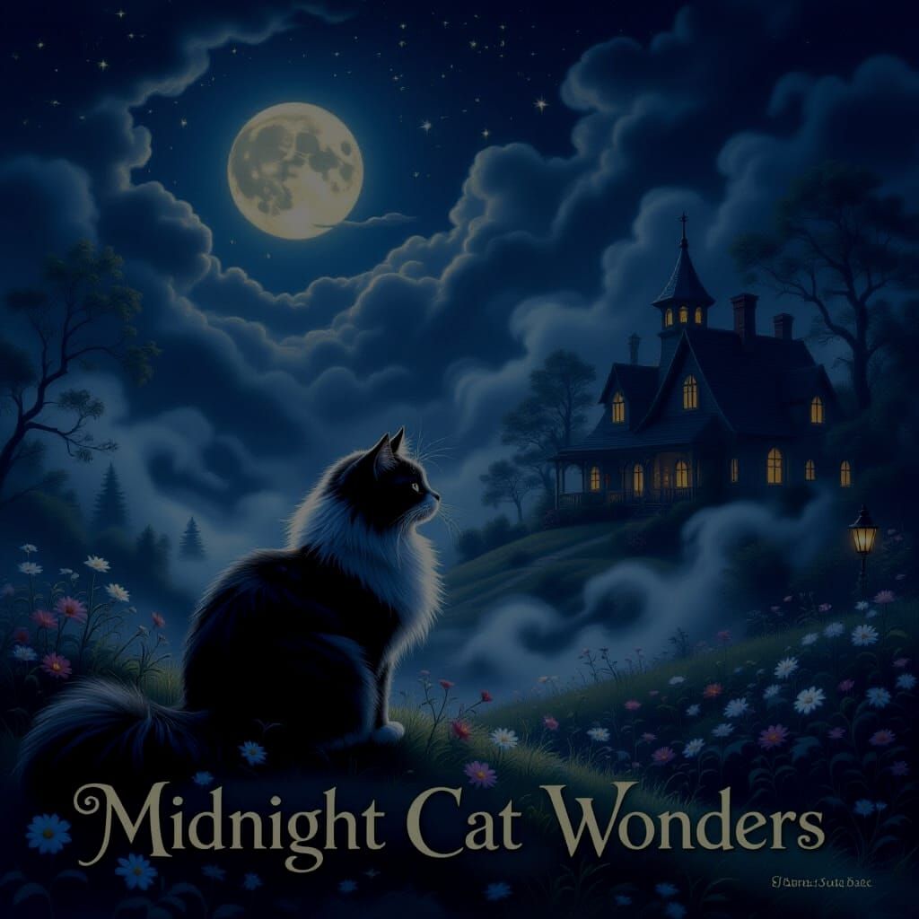 Magical Midnight Cats in Ethereal Fantasy Mist