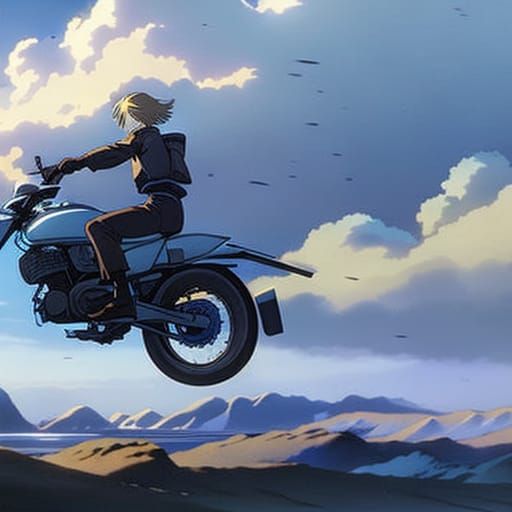 Blond Man Escapes Warzone on Tech Motorcycle