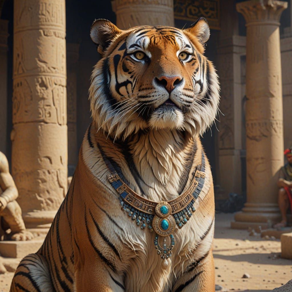 Egyptian Tiger Exposed in Regal Hyperrealism