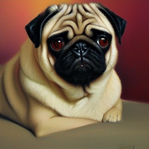 Pug Portrait in Oil Painting Style