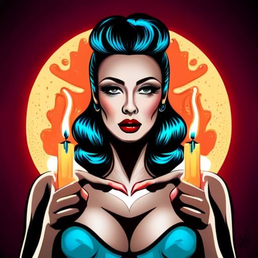 Rockabilly Pinup Girl Praying by Candlelight