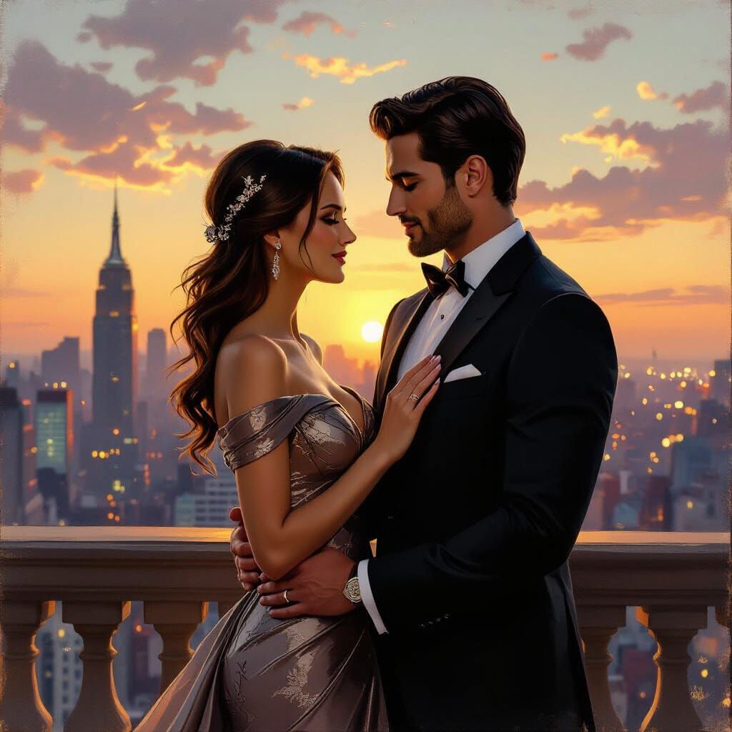 Elegant CEO and Lady Romancing at Dusk