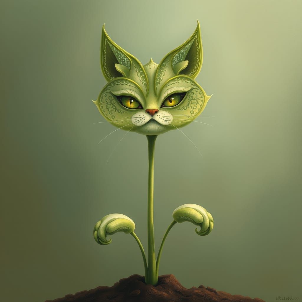 Whimsical Feline Botanical