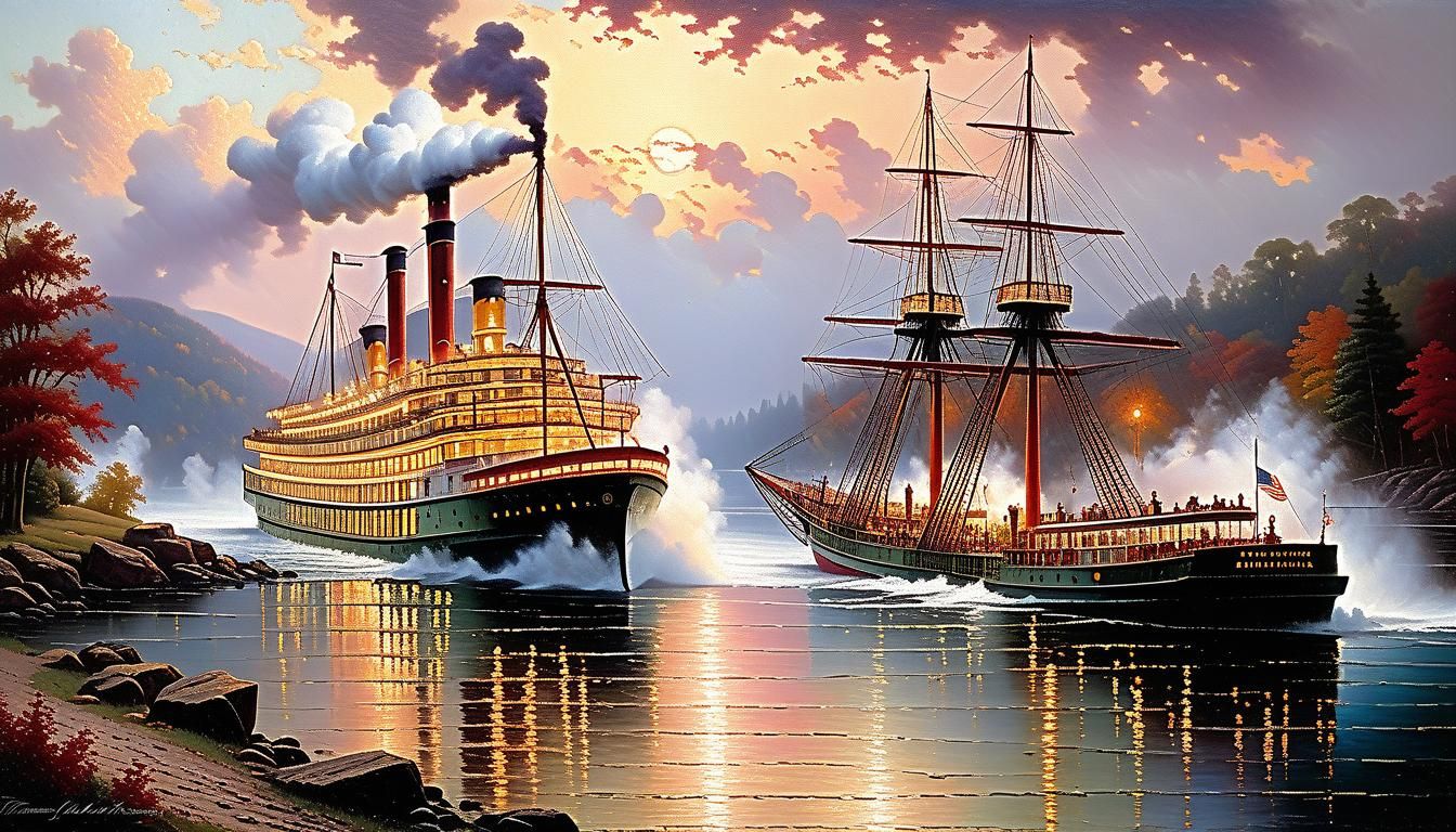 Paddle Wheel Steamship in Hudson River Style