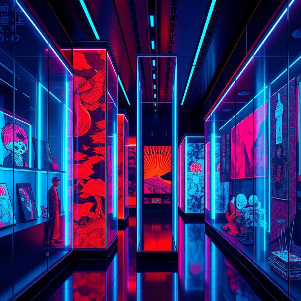 Surreal Neon Art Gallery Blends Traditional Japanese and Fut...