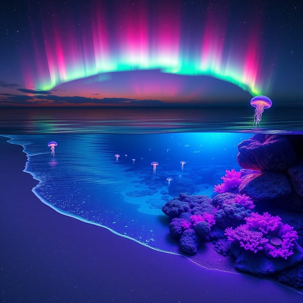 Twilight Cove in Ethereal Bioluminescent Hues