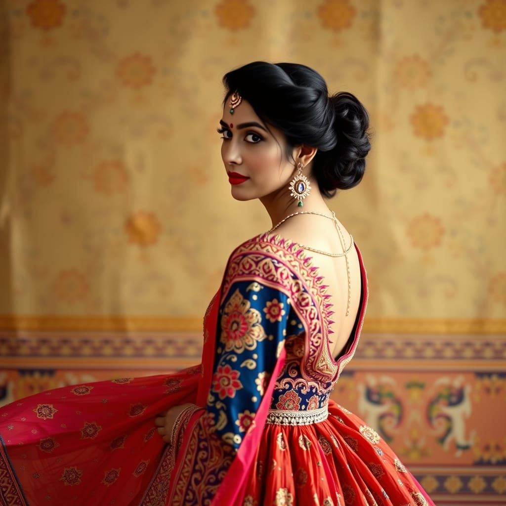 Anarkali in Mughal-Inspired Gown, Raja Ravi Varma Style