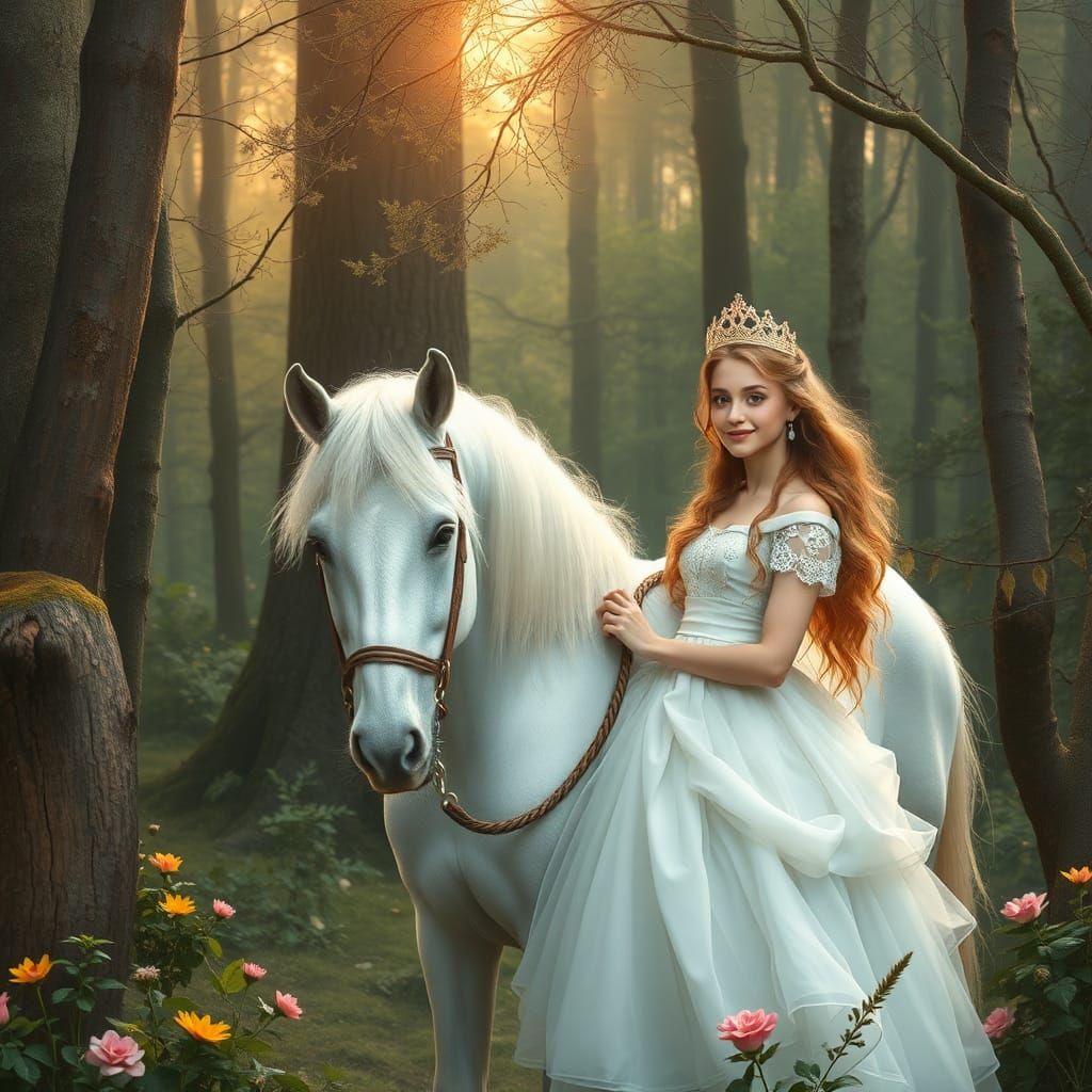Enchanted Forest Princess with White Horse