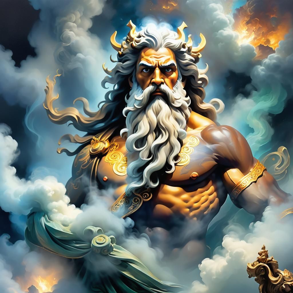 Majestic Zeus in Baroque Oil Painting Style