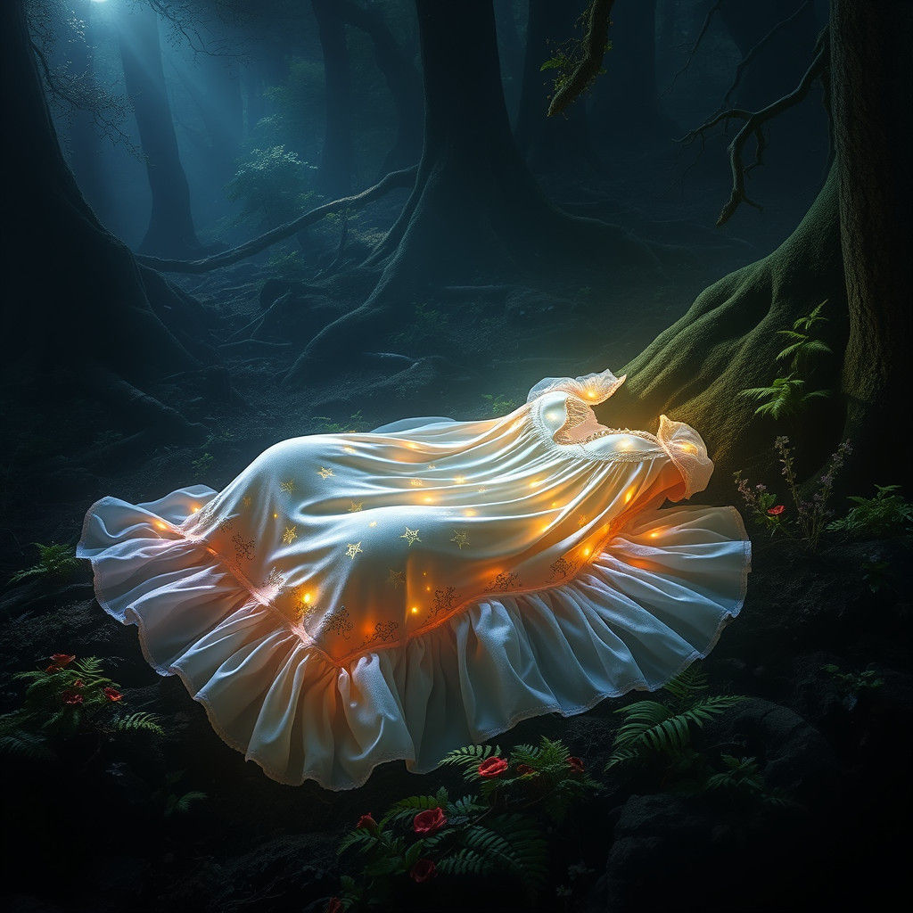 Ethereal Nightie in Mystical Forest, Digital Art