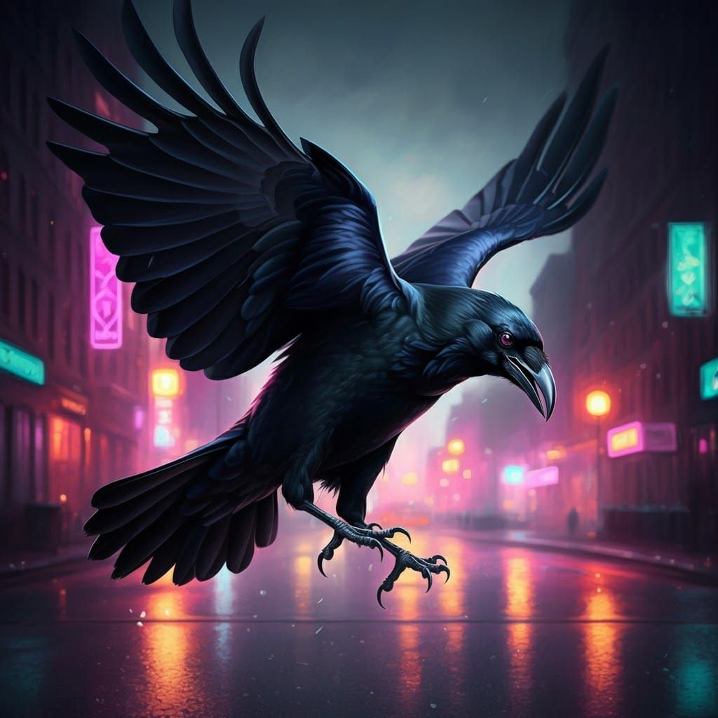 Crow Breakdancing in City, Basquiat-Inspired Art