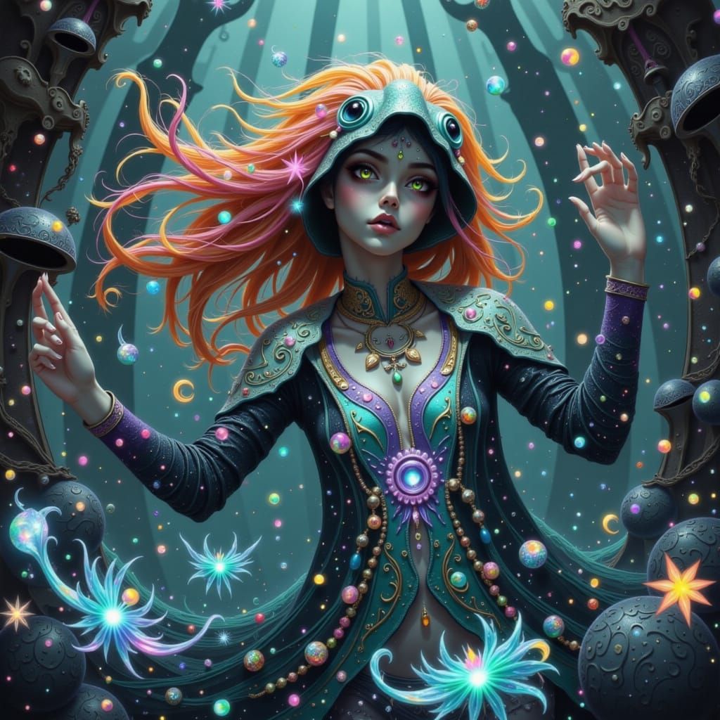 Mystical Being in Bioluminescent Abyss