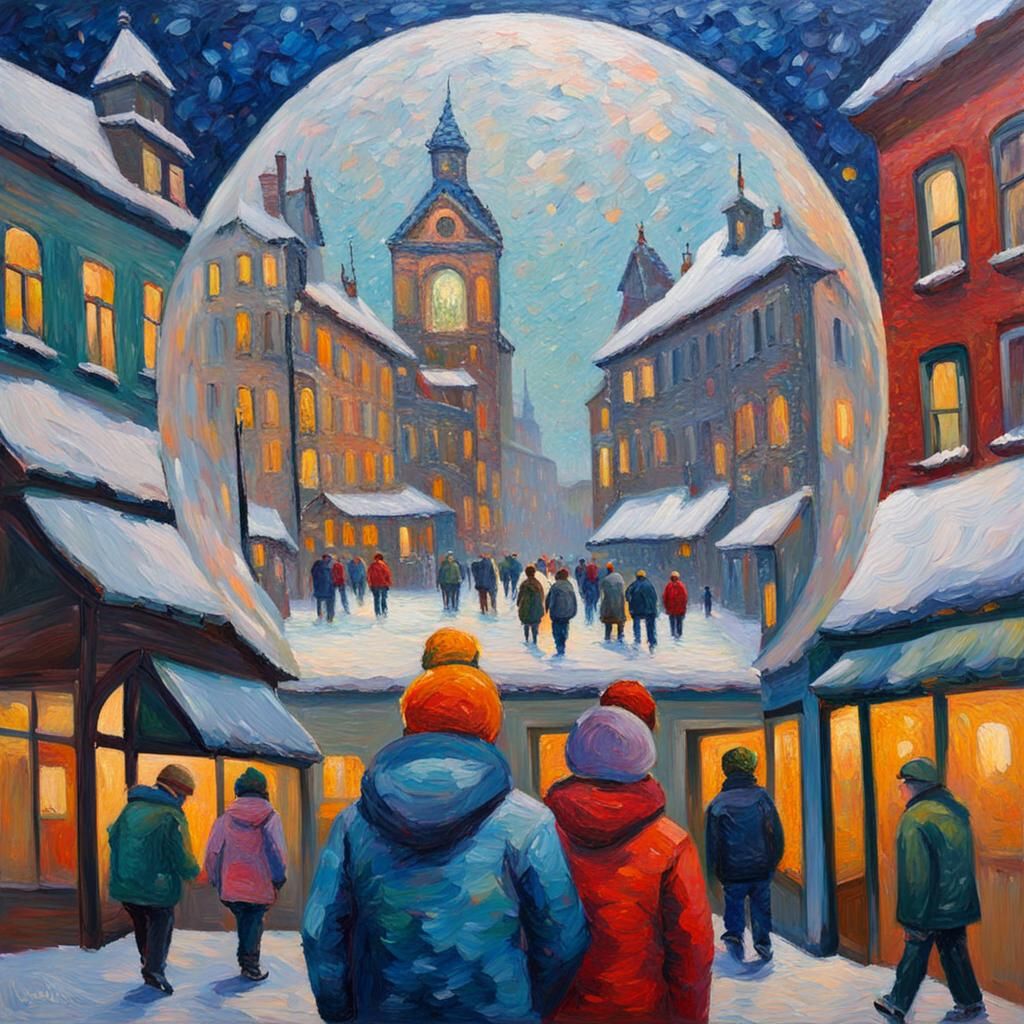 Snow Globe Perspective in Expressionist Oil Painting