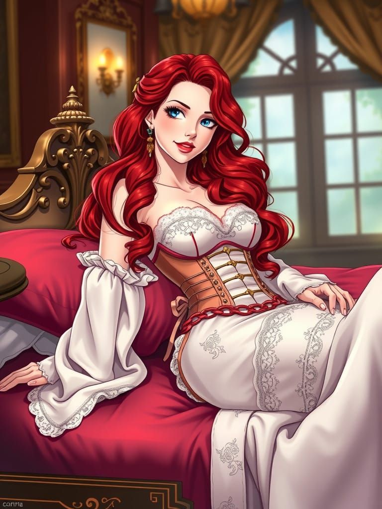 Waifu Anime Goddess in Opulent Georgian Bedroom