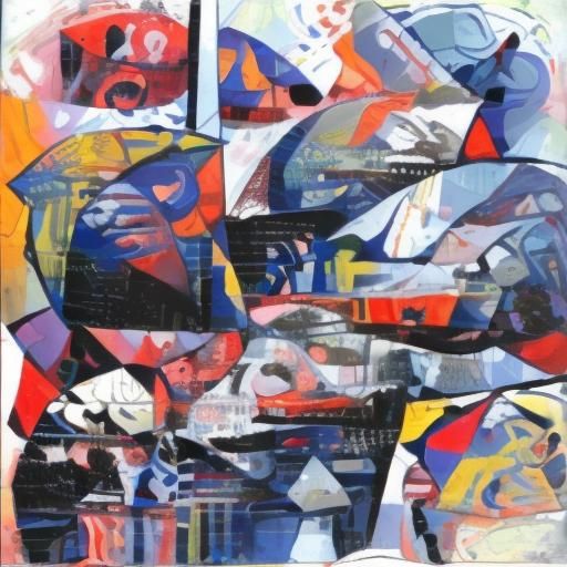 Abstract Cubist Art with Circles and Lines