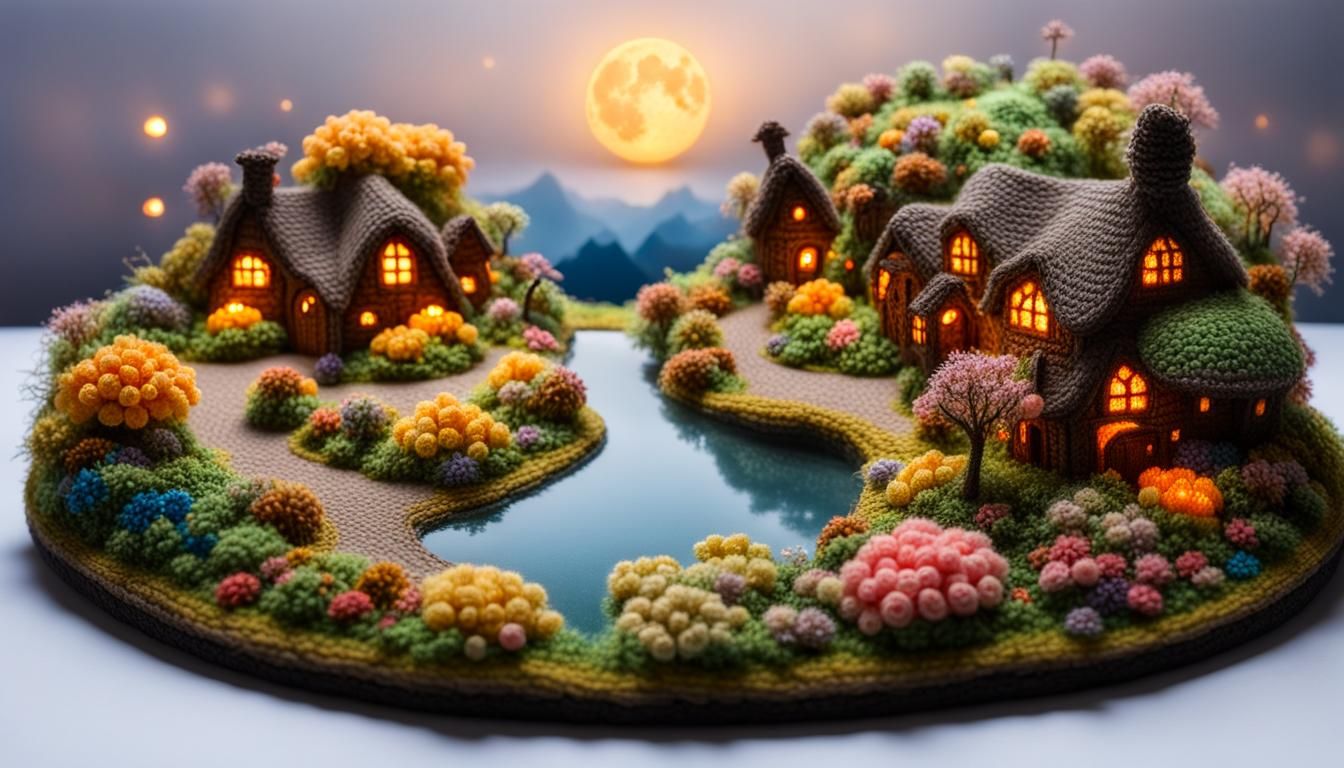 Crochet Hobbit Village with Bioluminescent River