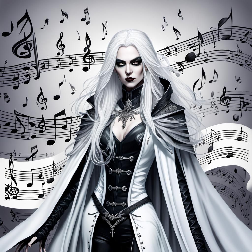 Androgynous Villain Witch with Musical Cloak in Dark Fantasy...