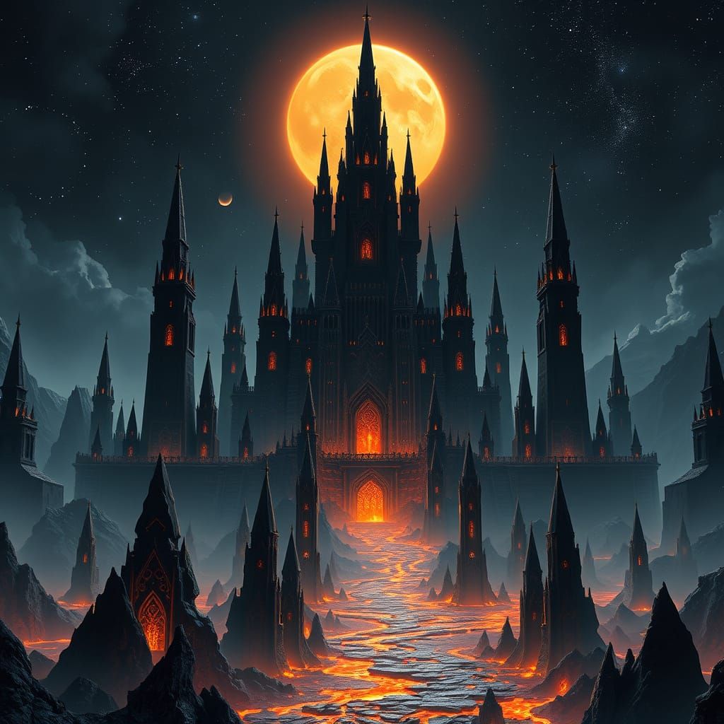 Ebon Citadel of the Everlasting Sun in Gothic Cyberpunk Styl...