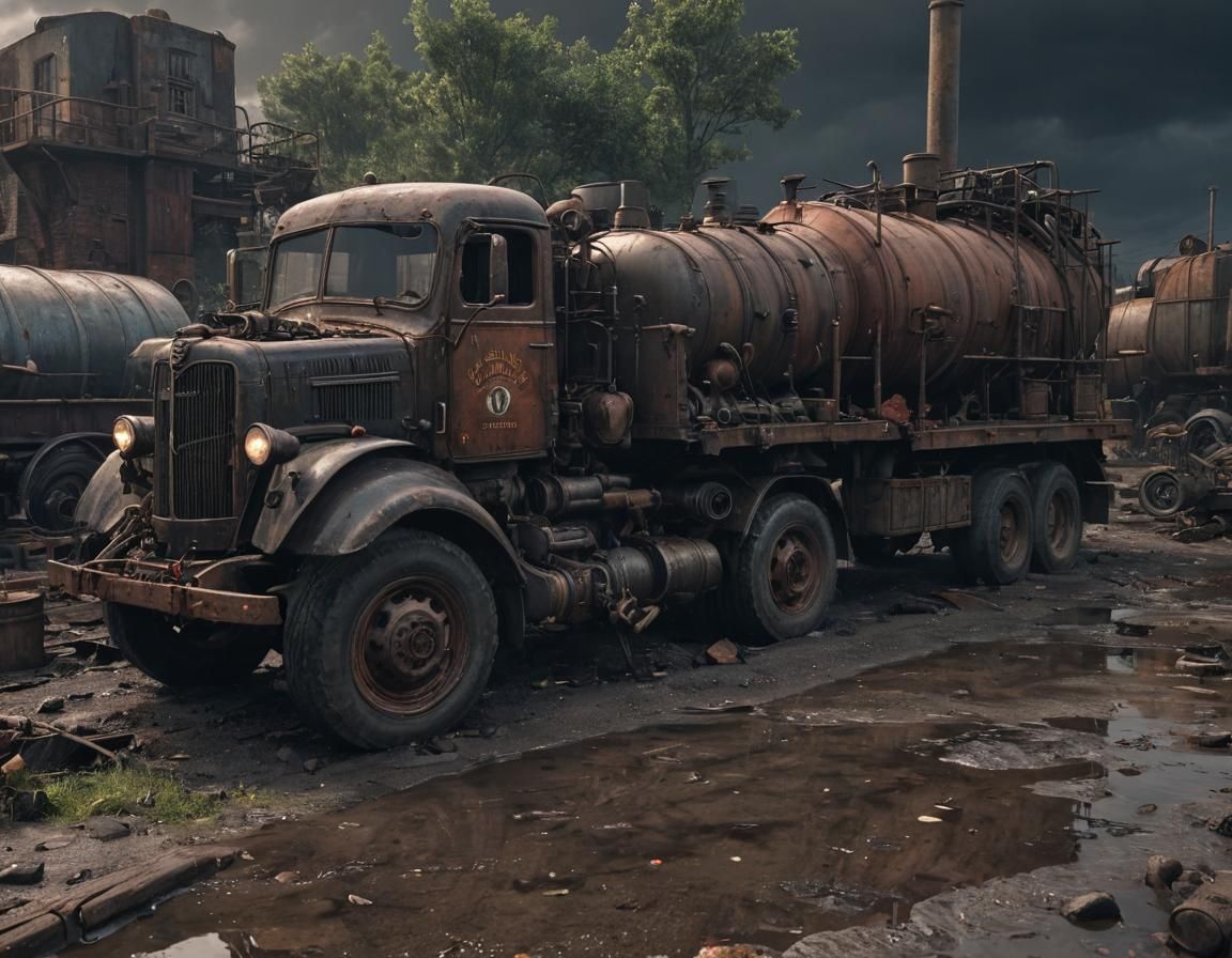 Dieselpunk 1940s Truck in Grim Industrial Setting