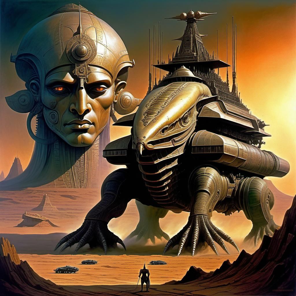 Futuristic Reptilian God Emperor on Alien Planet