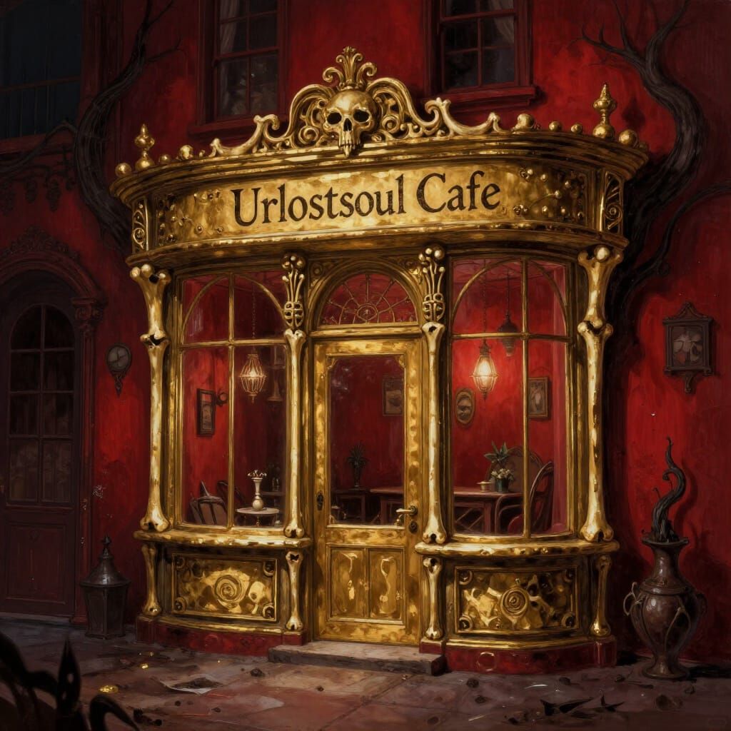 Gothic Cafe of Bone and Gold in Red