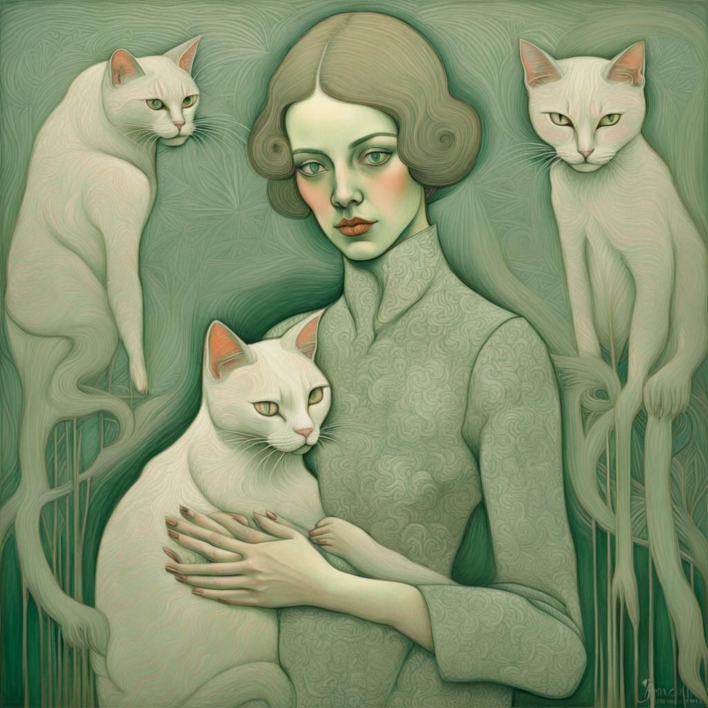Woman and cats.