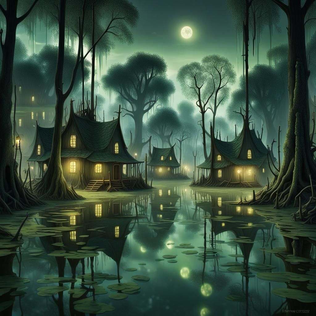 Ethereal Swamp Village: An Avant-Garde 4D Experience