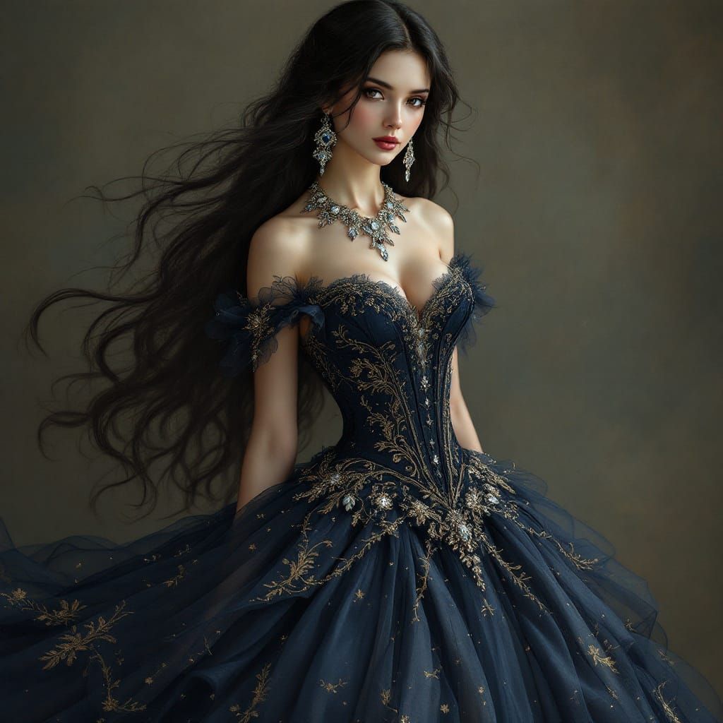 Elegant Lady in Victorian-Inspired Ball Gown