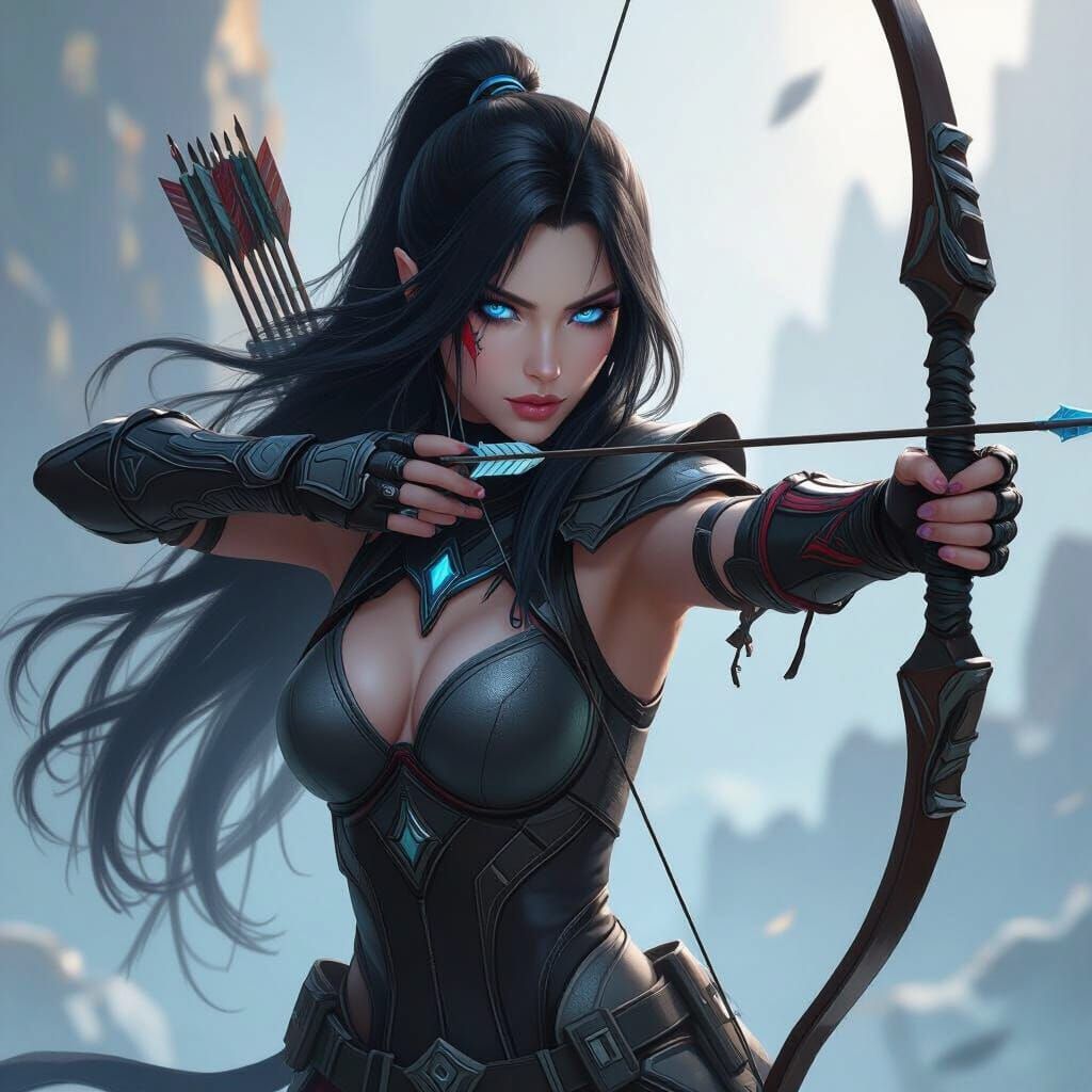 Warframe Tenno Warrior with Bow, Gun, and Sword