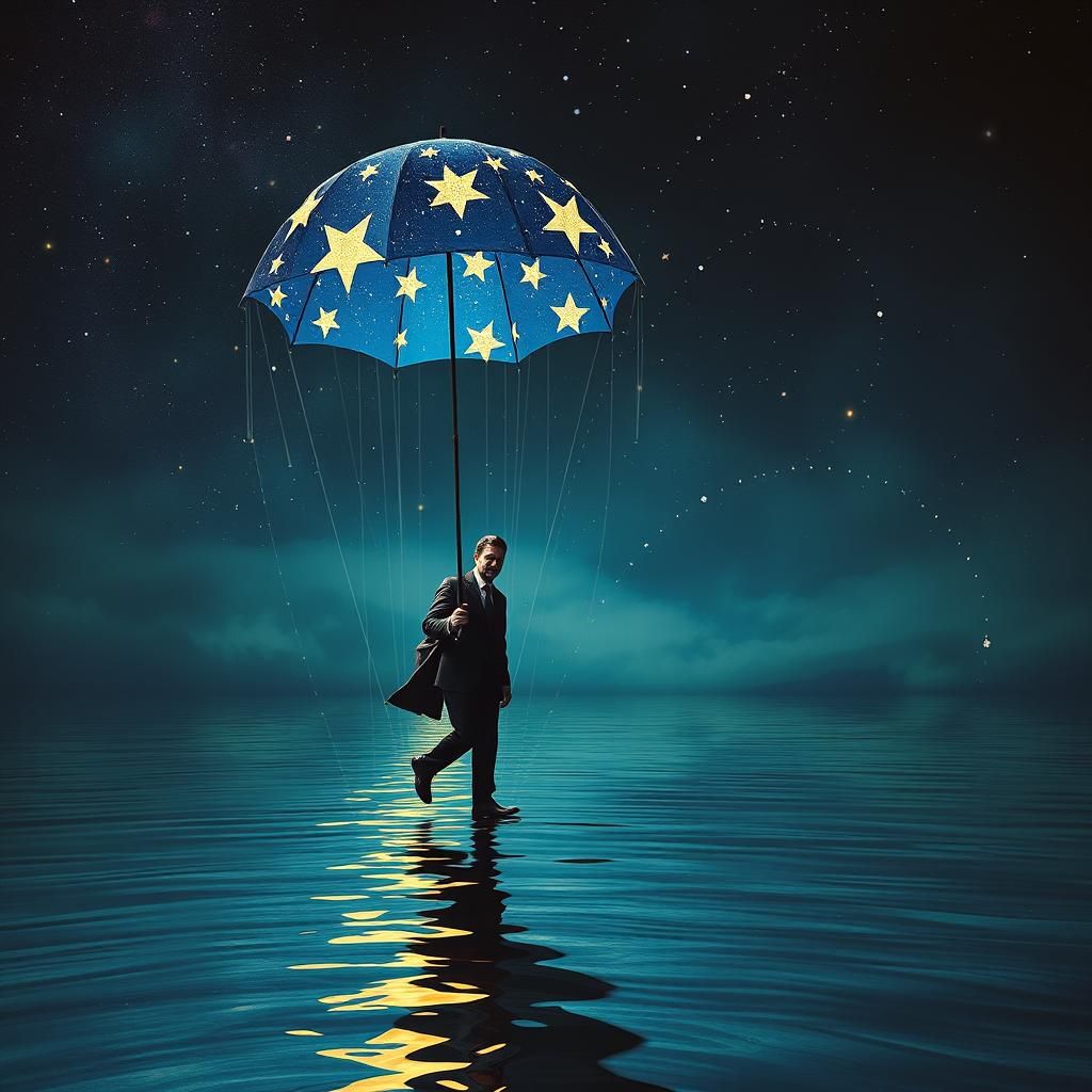 Surreal Businessman Walking on Water in Ernst Style